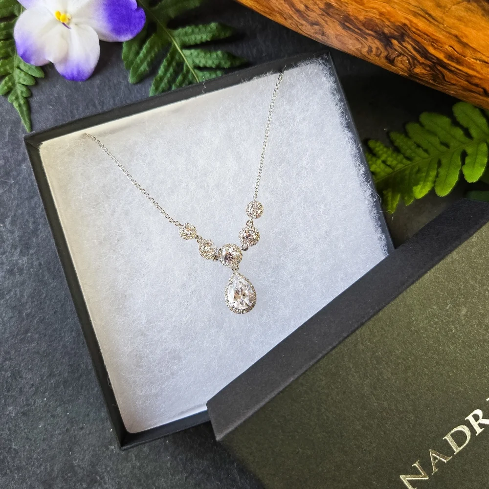 NWT Nadri Pear Drop Crystal and Rhodium Necklace